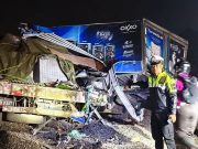 Satlantas Polres Salatiga Olah TKP Kecelakaan Dua Truk di Jalur Penyelamat JLS