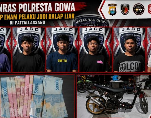 Beraksi Cepat! Jatanras Polresta Gowa Berhasil Tangkap Enam Pelaku Judi Balap Liar di Pattallassang